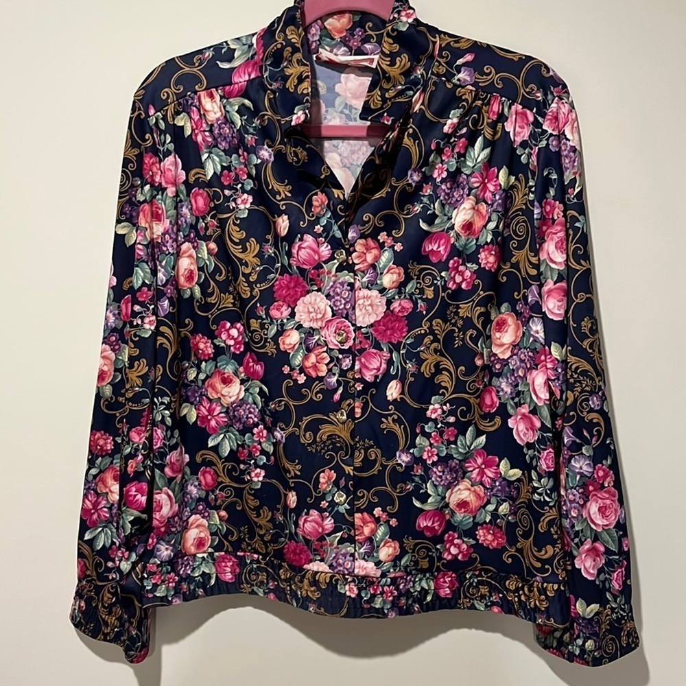 VINTAGE FLORAL WOMEN LONGSLEEVE TOPS SIZE M